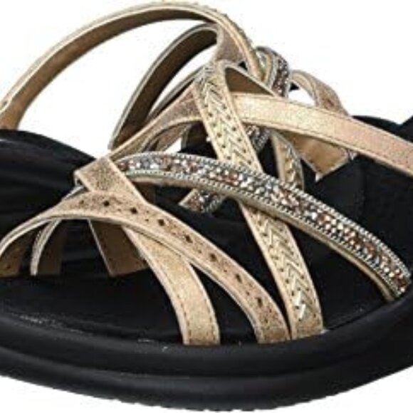 Skechers Women's Gold Rumblers Wave 31777 Beaded Wedge Strappy Sandal Size 10 - Picture 1 of 8